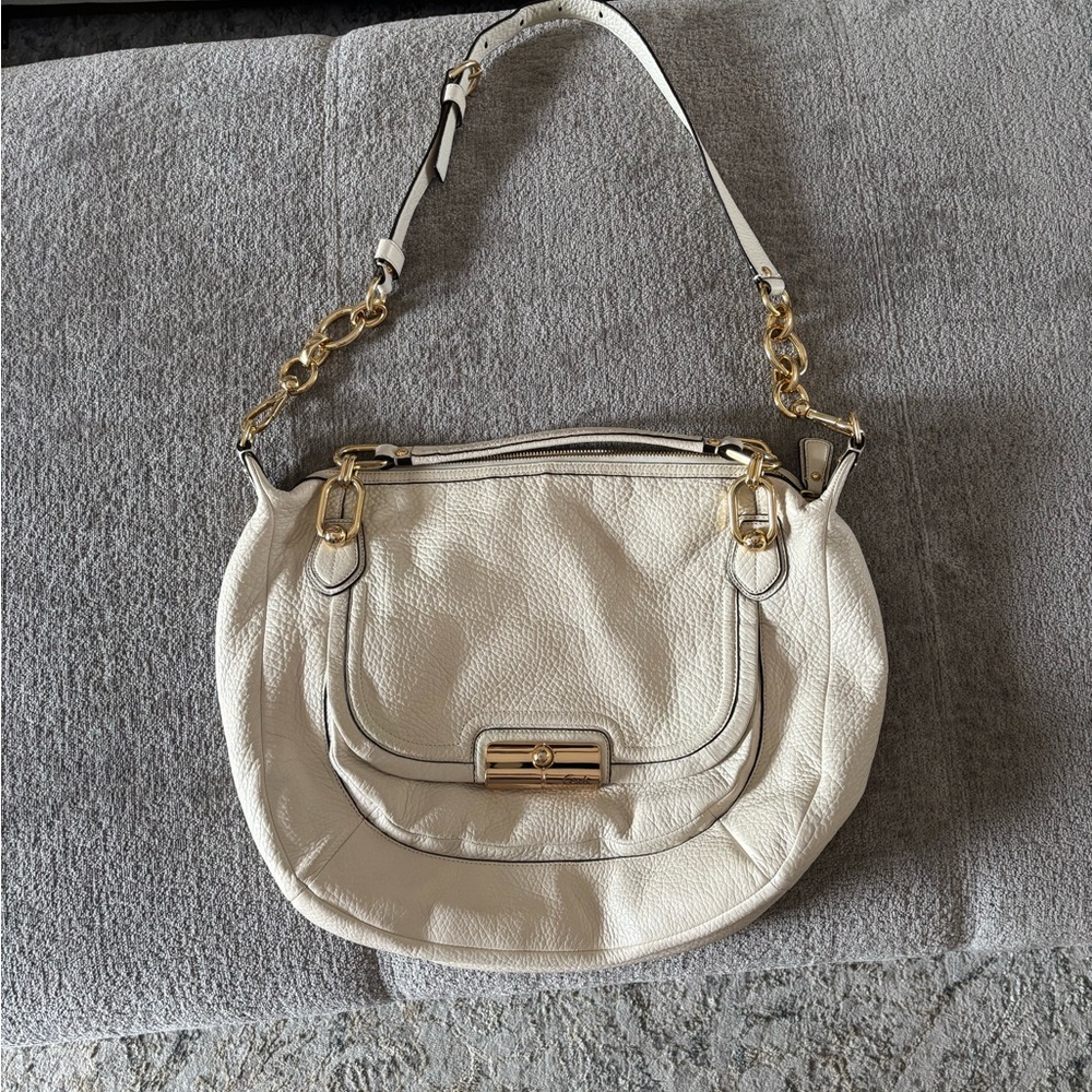 Coach Cream Leather Shoulder Bag with Gold Accents